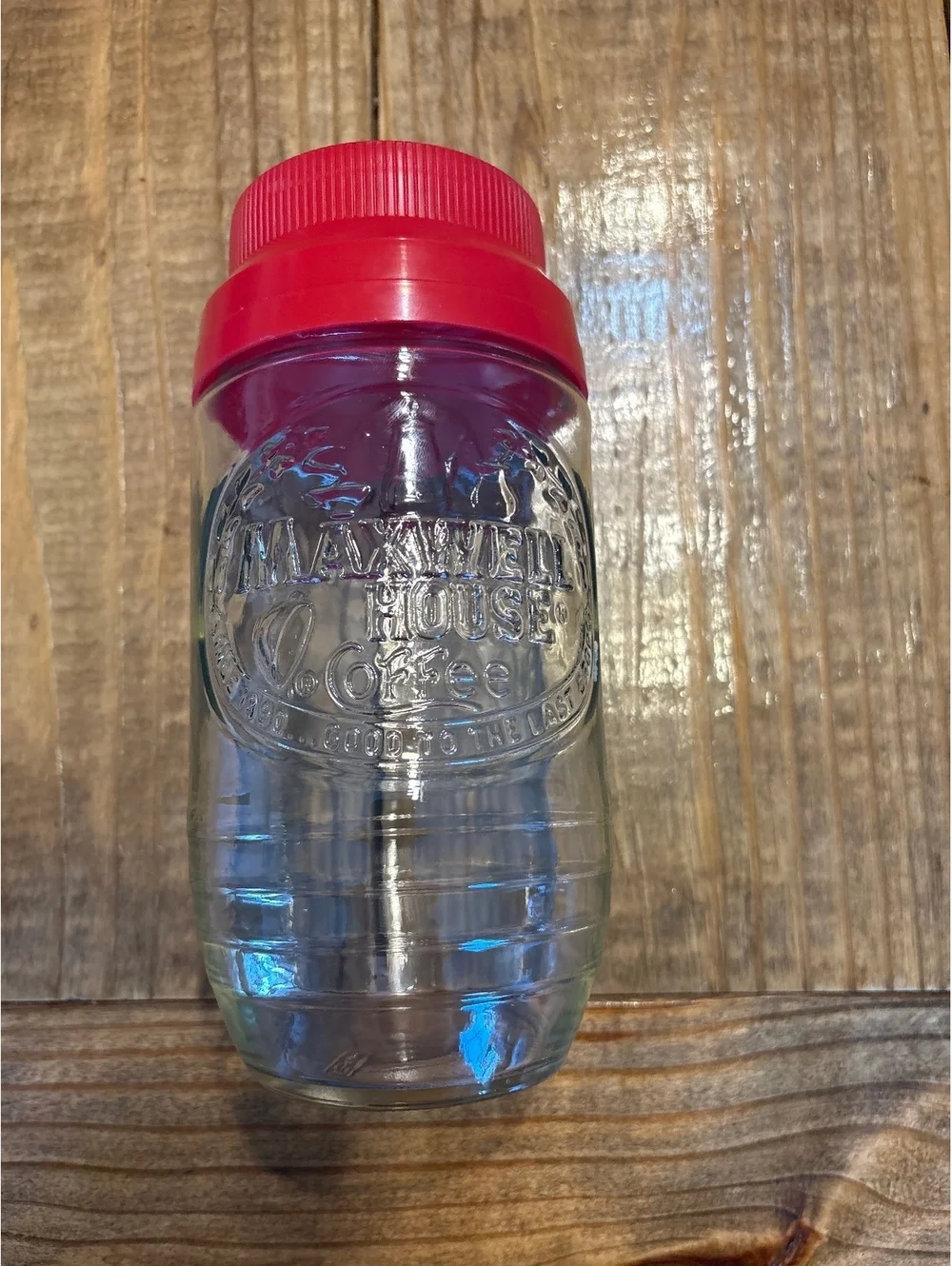 Vintage Maxwell House Glass Coffee Jar Canister with Red Lid